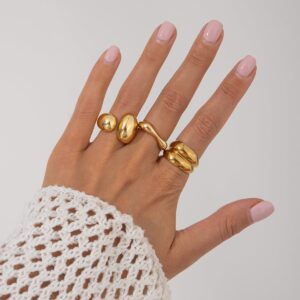Minimalist 3pcs Gold Silver Plated Asymmetric Curved Ring Set - ArtGalleryZen