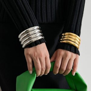 Minimalist 4pcs Gold Silver Plated Glossy Bangle Bracelet Set - ArtGalleryZen