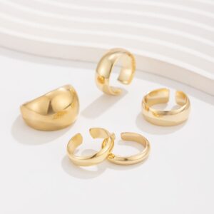 Minimalist 5Pcs Gold Silver Tone Glossy Open Ring Set - ArtGalleryZen