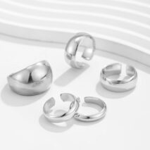 Minimalist 5Pcs Gold Silver Tone Glossy Open Ring Set - ArtGalleryZen