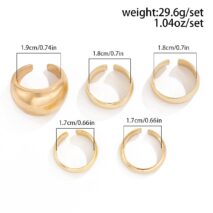 Minimalist 5Pcs Gold Silver Tone Glossy Open Ring Set - ArtGalleryZen