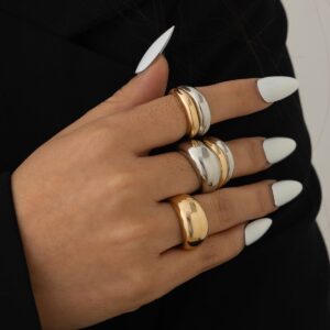 Minimalist 6pcs Gold Silver Tone Glossy Ring Set - ArtGalleryZen