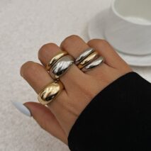 Minimalist 6pcs Gold Silver Tone Glossy Ring Set - ArtGalleryZen
