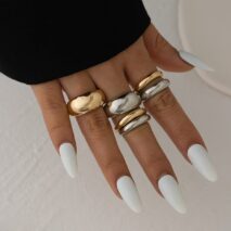 Minimalist 6pcs Gold Silver Tone Glossy Ring Set - ArtGalleryZen