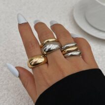 Minimalist 6pcs Gold Silver Tone Glossy Ring Set - ArtGalleryZen