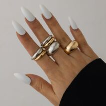 Minimalist 6pcs Gold Silver Tone Glossy Ring Set - ArtGalleryZen
