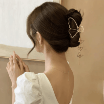 Minimalist Butterfly Chain Tassel Chignon Claw Clip Hair Clip - ArtGalleryZen