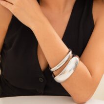 Minimalist Chunky 2Pcs Gold Silver Pleated Bangle Bracelet Set - ArtGalleryZen