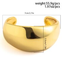 Minimalist Chunky Curved Glossy Wide Cuff Bangle Bracelet - ArtGalleryZen