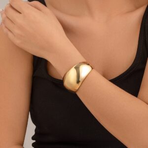 Minimalist Chunky Curved Glossy Wide Cuff Bangle Bracelet - ArtGalleryZen