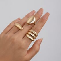 Minimalist Chunky Gold Silver Plated Glossy Open Ring Set - ArtGalleryZen