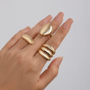 Minimalist Chunky Gold Silver Plated Glossy Open Ring Set - ArtGalleryZen