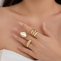Minimalist Chunky Gold Silver Plated Glossy Open Ring Set - ArtGalleryZen