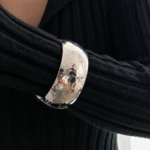 Minimalist Gold Silver Plated Hammered Wide Cuff Bangle Bracelet - ArtGalleryZen