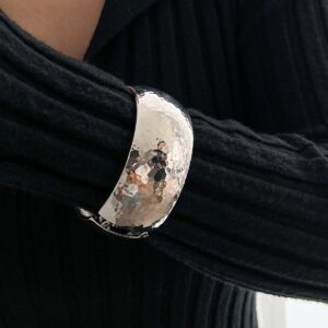 Minimalist Gold Silver Plated Hammered Wide Cuff Bangle Bracelet - ArtGalleryZen