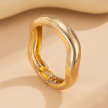 Minimalist Gold Silver Tone Wave Bangle Bracelet - ArtGalleryZen