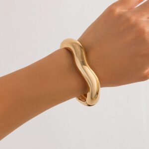 Minimalist Gold Silver Tone Wave Bangle Bracelet - ArtGalleryZen