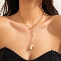 Minimalist Irregular Waterdrop Dangle Curb Chain Y Necklace - ArtGalleryZen