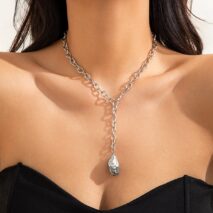 Minimalist Irregular Waterdrop Dangle Curb Chain Y Necklace - ArtGalleryZen