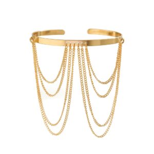 Minimalist Layered Curb Chain Tassel Arm Cuff - ArtGalleryZen