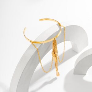 Minimalist Layered Leaf Tassel Arm Cuff - ArtGalleryZen