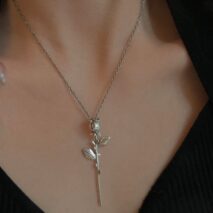 Minimalist Silver Tone Rose Flower Necklace - ArtGalleryZen