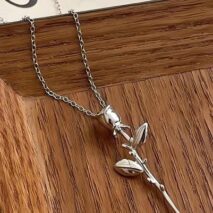 Minimalist Silver Tone Rose Flower Necklace - ArtGalleryZen
