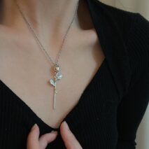 Minimalist Silver Tone Rose Flower Necklace - ArtGalleryZen