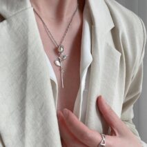 Minimalist Silver Tone Rose Flower Necklace - ArtGalleryZen