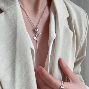 Minimalist Silver Tone Rose Flower Necklace - ArtGalleryZen