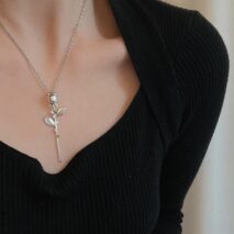 Minimalist Silver Tone Rose Flower Necklace - ArtGalleryZen