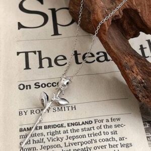 Minimalist Silver Tone Rose Flower Necklace - ArtGalleryZen