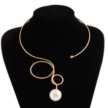 Minimalist Spiral Pearl Pendant Open Collar Necklace - ArtGalleryZen