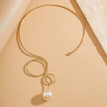 Minimalist Spiral Pearl Pendant Open Collar Necklace - ArtGalleryZen