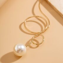Minimalist Spiral Pearl Pendant Open Collar Necklace - ArtGalleryZen
