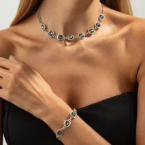 Minimalist Square Rhinestone Choker Necklace Bracelet - ArtGalleryZen