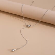 Minimalist Waterdrop Pendant Long Chain Y Necklace - ArtGalleryZen