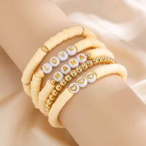 Mother's Day Heart Letter Polymer Clay Beaded Bracelet Set - ArtGalleryZen