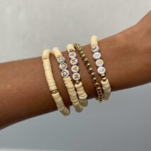 Mother's Day Heart Letter Polymer Clay Beaded Bracelet Set - ArtGalleryZen