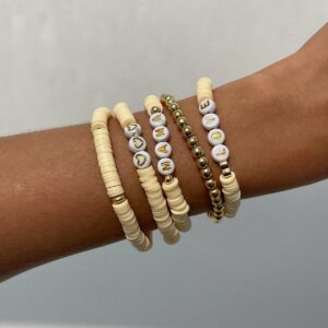 Mother's Day Heart Letter Polymer Clay Beaded Bracelet Set - ArtGalleryZen