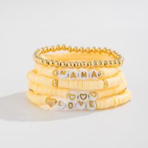 Mother's Day Heart Letter Polymer Clay Beaded Bracelet Set - ArtGalleryZen