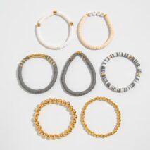 Mother's Day Theme 7pcs Heart Letter Polymer Clay Beaded Bracelet Set - ArtGalleryZen