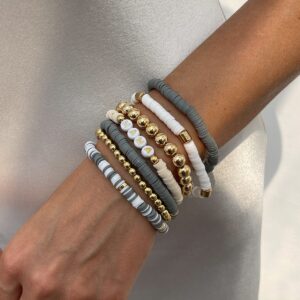 Mother's Day Theme 7pcs Heart Letter Polymer Clay Beaded Bracelet Set - ArtGalleryZen