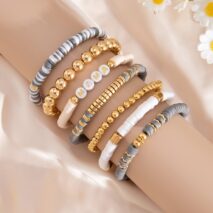 Mother's Day Theme 7pcs Heart Letter Polymer Clay Beaded Bracelet Set - ArtGalleryZen