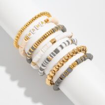 Mother's Day Theme 7pcs Heart Letter Polymer Clay Beaded Bracelet Set - ArtGalleryZen