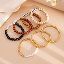Mother's Day Theme 7pcs Letter Wood Beaded Bracelet Set - ArtGalleryZen