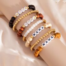 Mother's Day Theme 7pcs Letter Wood Beaded Bracelet Set - ArtGalleryZen