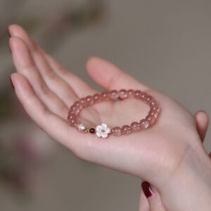 Natural Pink Crystal Cherry Blossom Bracelet - ArtGalleryZen