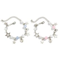 Newly 2 Pcs Heart Star Tassel Crystal Pearl Chain Bracelet Set - ArtGalleryZen