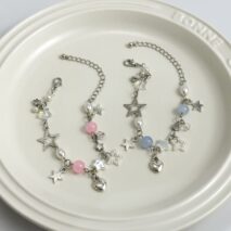 Newly 2 Pcs Heart Star Tassel Crystal Pearl Chain Bracelet Set - ArtGalleryZen